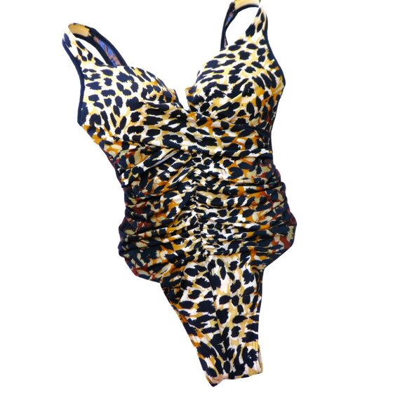 MiracleSuit One Piece Swimsuit Contrasting Animal Cat Bra Sweetheart Ruched 8 - Picture 2 of 11